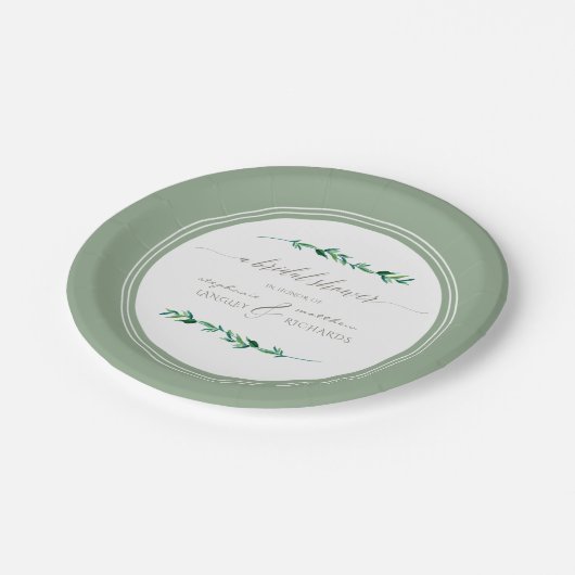 ブライダルシャワーウォーターシンプルカラーモダンリーフ ペーパープレート (アングル)