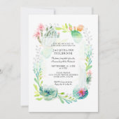 ブライダルシャワーウォーターモダンカラーデザートサクタスアート 招待状 (正面)