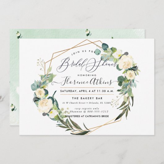 ブライダルシャワーウォー素朴ターカラーアラバスターフラワーズ 招待状 (正面/裏面)