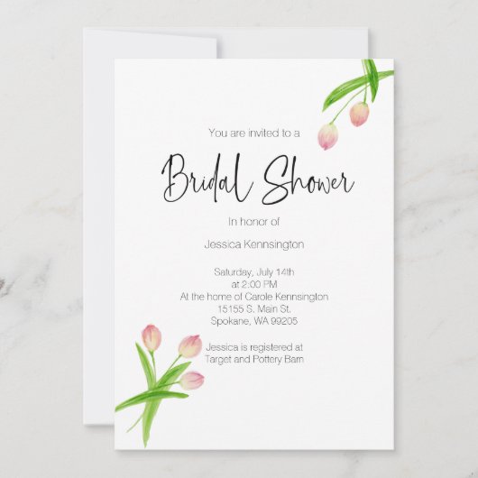 ブライダルシャワーウオータカラー春チューリップ招待状 招待状 (正面)