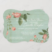 ブライダルシャワーウッエレガントドかわいらしヴィンテージフローラ 招待状 (正面/裏面)