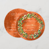 ブライダルシャワーウッドランドオレンジフローラグリーン金ゴールド 招待状 (正面/裏面)