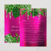 ブライダルシャワーウッドランドピンクグリーンドリップスリーフ 招待状 (正面/裏面)