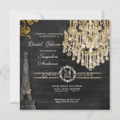 ブライダルシャワーエッフェルタワーシャンデリアタイポグラフィ 招待状 (正面)