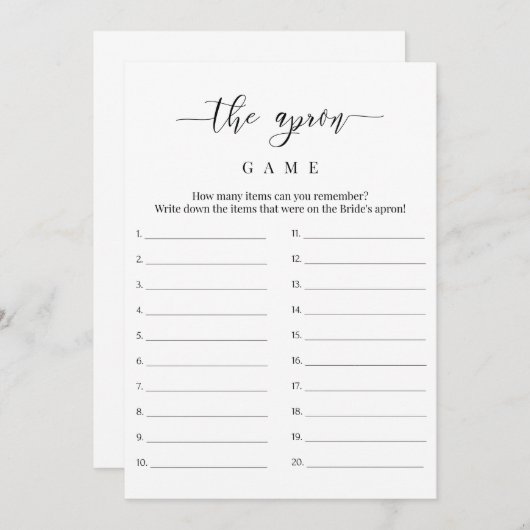 ブライダルシャワーエプロンゲームカード 招待状 (正面/裏面)
