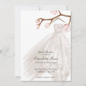 ブライダルシャワーエレガントなウェディングドレスピンクの花 招待状 (正面)
