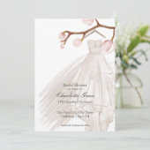 ブライダルシャワーエレガントなウェディングドレスピンクの花 招待状 (スタンド正面)