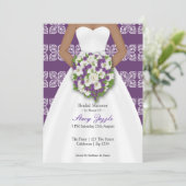 ブライダルシャワーエレガントなウェディングドレス紫色の花 招待状 (スタンド正面)