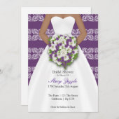 ブライダルシャワーエレガントなウェディングドレス紫色の花 招待状 (正面/裏面)
