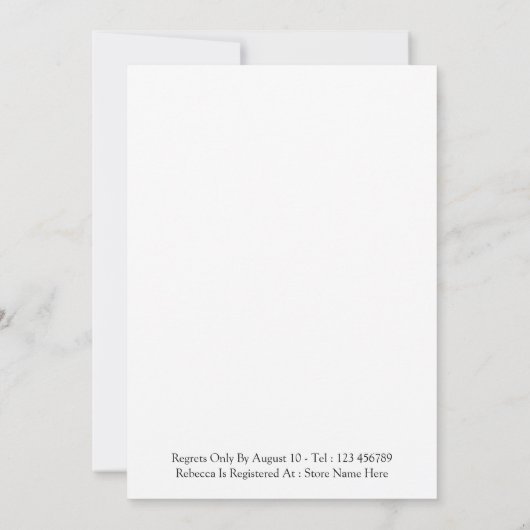 ブライダルシャワーエレガントなウェディングドレス薄紫花 招待状 (裏面)