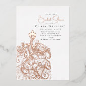 ブライダルシャワーエレガントのスケッチドレス 箔招待状 (正面)