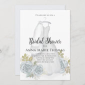 ブライダルシャワーエレガントウォーター色フローラドレス 招待状 (正面/裏面)