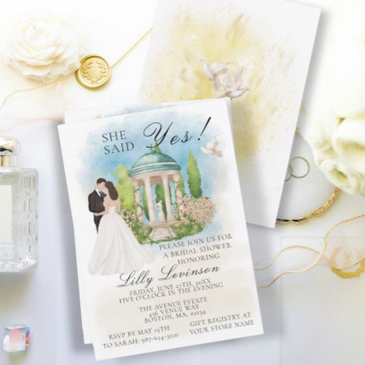 ブライダルシャワーエレガントガゼボ彼女はYesと言った! 招待状