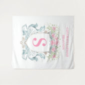 ブライダルシャワーエレガントクレストとバラの背景 タペストリー (正面(横))