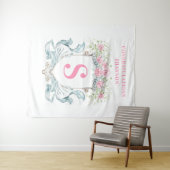 ブライダルシャワーエレガントクレストとバラの背景 タペストリー (インサイチュ(横))