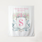 ブライダルシャワーエレガントクレストとバラの背景 タペストリー (正面)