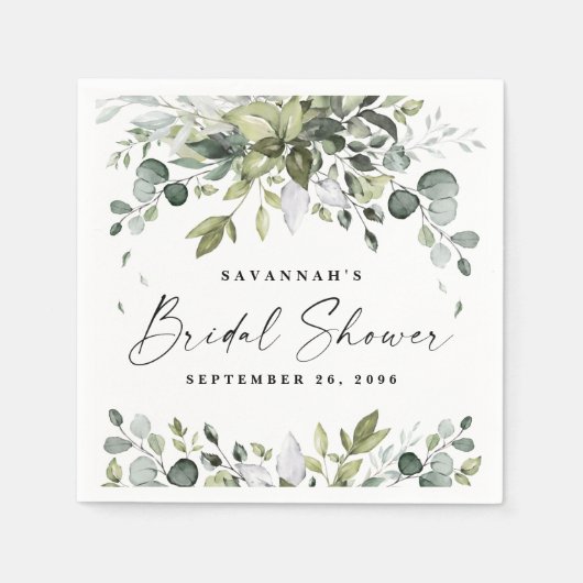 ブライダルシャワーエレガントグリーンウォーターカラーボヘミアン スタンダードカクテルナプキン (正面)