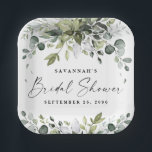ブライダルシャワーエレガントグリーンウォーターカラーボヘミアン ペーパープレート<br><div class="desc">デザインはエレガント水色の緑のユーカリ、オリーブの枝、その他の葉の要素を特徴とする。「ブライダルシャワー」は小さな落下モダンするスタイリッシュフォントに印刷され葉ている。</div>