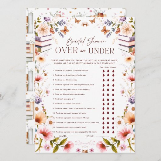 ブライダルシャワーエレガントゲームの上または下のストーリーブック (正面/裏面)