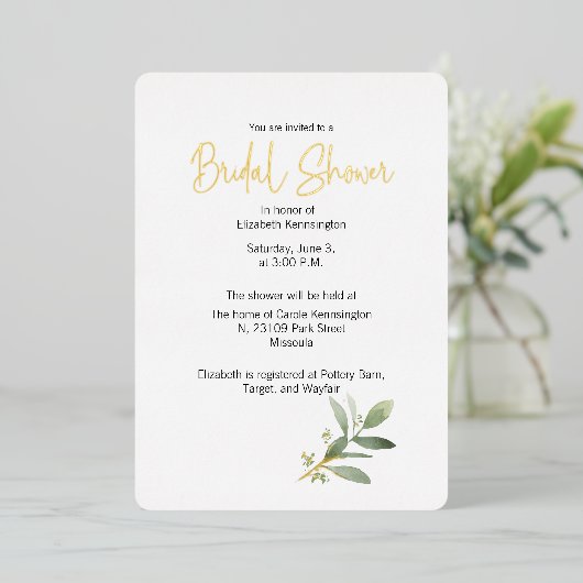 ブライダルシャワーエレガントゴールドフォイル招待状 箔招待状 (立ち正面)