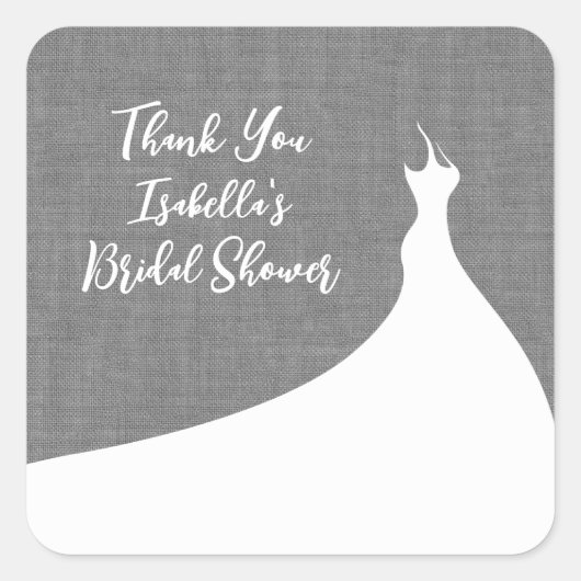 ブライダルシャワーエレガントシール灰色リネン スクエアシール (正面)