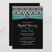 ブライダルシャワーエレガントティール(緑がかった色)リボンダマスダイヤモンドダイヤモンド 招待状 (正面/裏面)