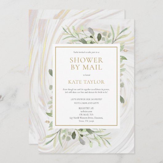 ブライダルシャワーエレガントバイメールグリーン葉リー 招待状 (正面/裏面)