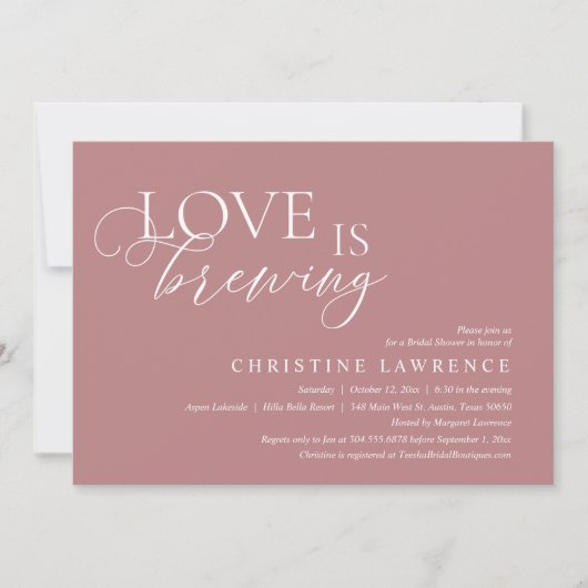 ブライダルシャワーエレガントパーティー、愛は醸造 招待状 (正面)