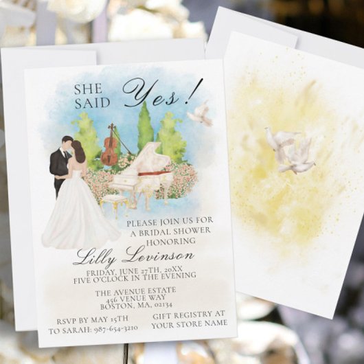 ブライダルシャワーエレガントピアノヴァイオリンYesだ! 招待状