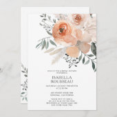 ブライダルシャワーエレガントフローラピーチグリーン 招待状 (正面/裏面)