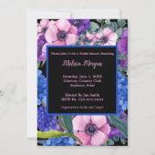 ブライダルシャワーエレガントフローラブルーパープルピンク 招待状 (正面)