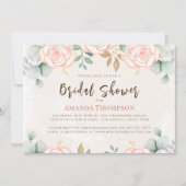 ブライダルシャワーエレガントフローラ赤面ピンク 招待状 (正面)