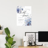 ブライダルシャワーエレガントブルーワイルドフラワー歓迎 ポスター (ホームオフィス)
