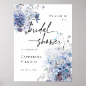 ブライダルシャワーエレガントブルーワイルドフラワー歓迎 ポスター (正面)