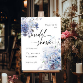 ブライダルシャワーエレガントブルーワイルドフラワー歓迎 ポスター