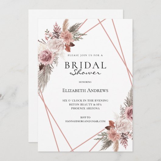 ブライダルシャワーエレガントボー 招待状 (正面/裏面)