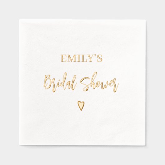 ブライダルシャワーエレガントモダンハート金ゴールド 箔ナプキン (正面)