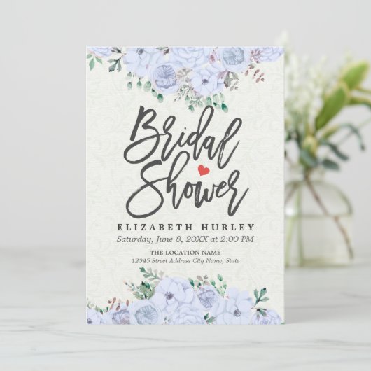 ブライダルシャワーエレガントライトブルー水色フローラ 招待状 (スタンド正面)