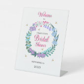 ブライダルシャワーエレガントワイルドフラワーズガーランドウェルカム 台座サイン (正面)