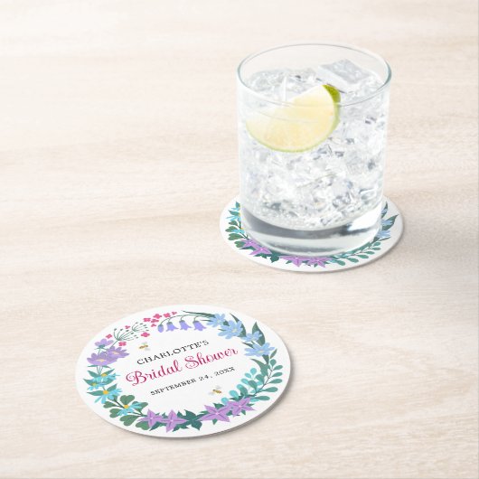 ブライダルシャワーエレガントワイルドフラワーズガーランドリース ラウンドペーパーコースター (インサイチュ)