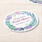 ブライダルシャワーエレガントワイルドフラワーズガーランドリース ラウンドペーパーコースター (アングル)