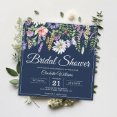 ブライダルシャワーエレガントワイルドフラワーネイビーブルーフローラ 招待状