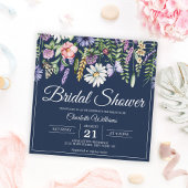 ブライダルシャワーエレガントワイルドフラワーネイビーブルーフローラ 招待状