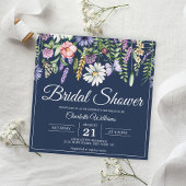 ブライダルシャワーエレガントワイルドフラワーネイビーブルーフローラ 招待状