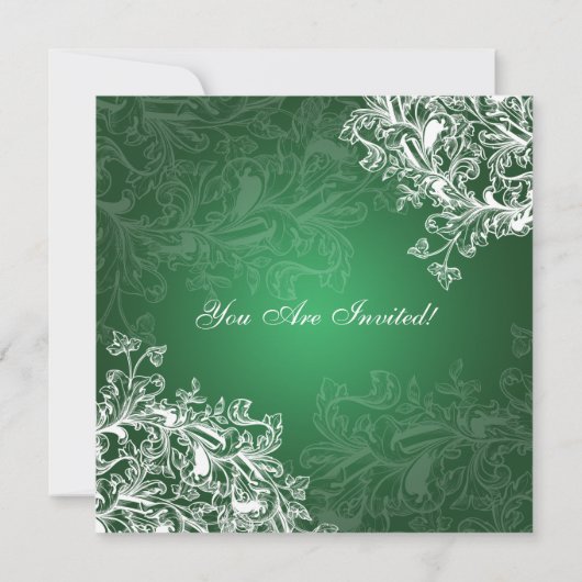 ブライダルシャワーエレガントヴィンテージが緑に旋回 招待状 (裏面)