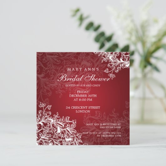 ブライダルシャワーエレガントヴィンテージが赤く旋回 招待状 (スタンド正面)