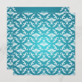 ブライダルシャワーエレガントヴィンテージダマスクブルー 招待状 (正面/裏面)