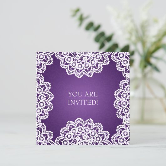 ブライダルシャワーエレガントヴィンテージパープル 招待状 (スタンド正面)