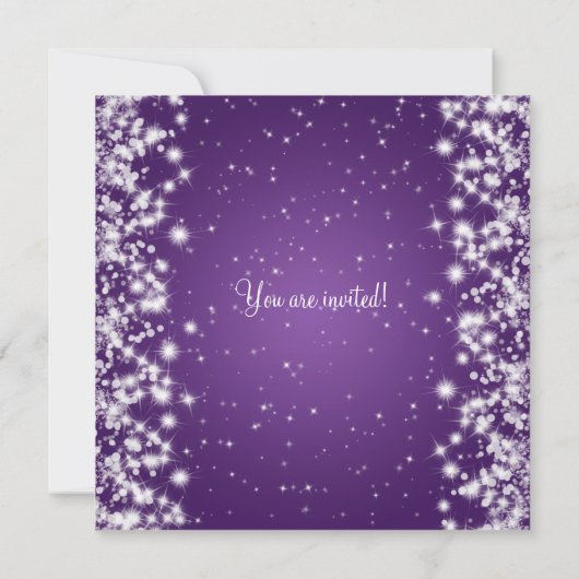 ブライダルシャワーエレガント冬のスパークルパープル 招待状 (裏面)