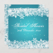 ブライダルシャワーエレガント冬雪雪かき青 招待状 (正面/裏面)